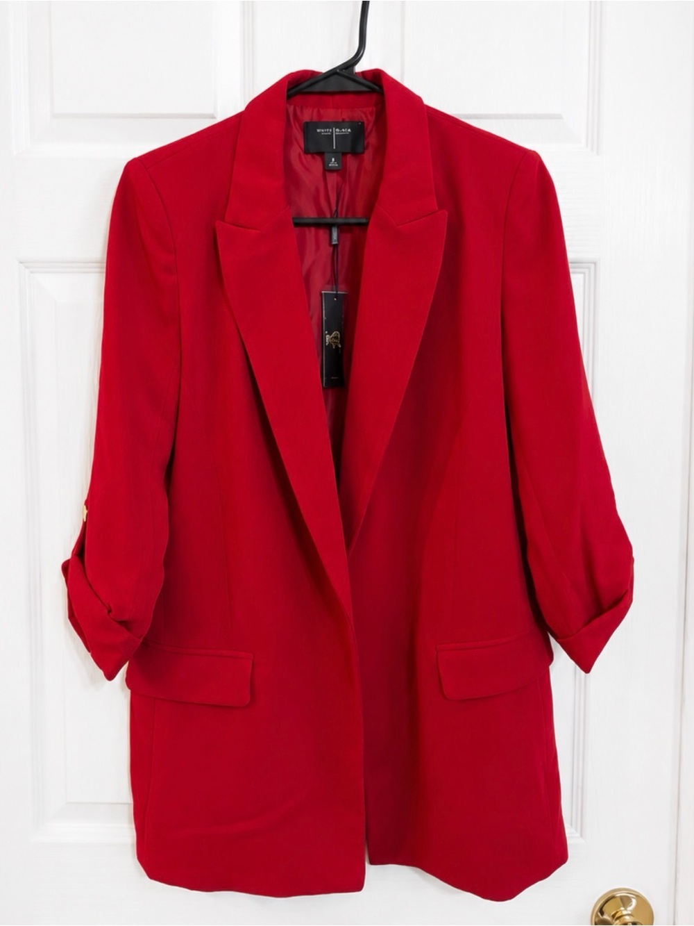 NWT Tahari Bright Red Long Open-Front Blazer